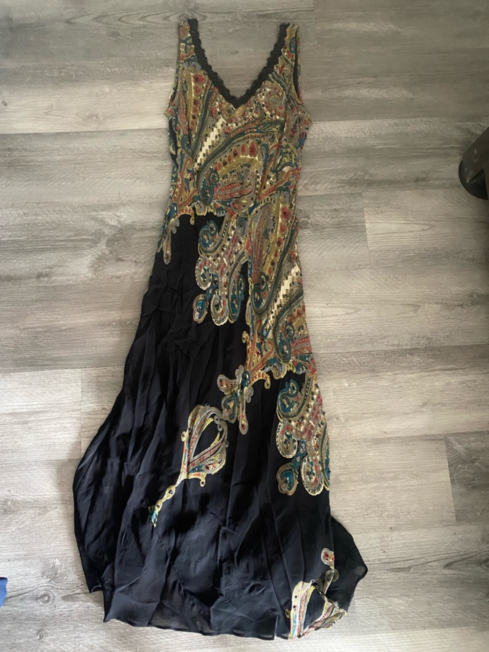 Black Paisley-Print V-Neck Maxi Dress